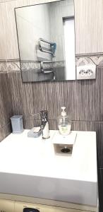 a bathroom with a white sink and a mirror at Liudmila in Liepāja +9 photos