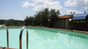 a swimming pool with blue water in a house at Appartamenti Residence Montebello, relax con giardino e piscina in Bolano