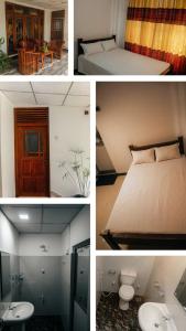 a collage of four pictures of a bedroom and a bed at kuma holiday resort in Meda-Ela
