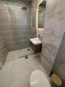 a bathroom with a toilet and a sink at Puro Center in Ohrid