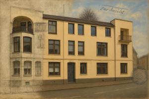 a drawing of a yellow building on a street at Smart Business Studio in Itzehoe