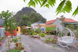 a garden with a bunch of plants and a mountain at Dreamy Homestay in Xuân Sơn +21 photos