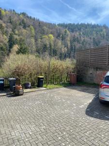 a car parked in a parking lot next to trees at Am Wald, Am Berg in Unterreichenbach +5 photos