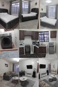 a collage of four pictures of a room at Achievers stays in Kitengela 