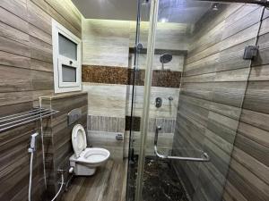 a bathroom with a toilet and a shower at The Perfect in Alexandria