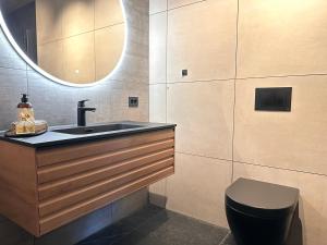 a bathroom with a sink and a toilet at Stryn Nature Lodge in Stryn +27 photos