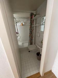 a small bathroom with a toilet and a sink at La cameretta in Mont-sur-Rolle