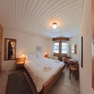 a bedroom with a large bed in a room at Wellness apartment with pool and terrace in Lenzerheide +9 photos