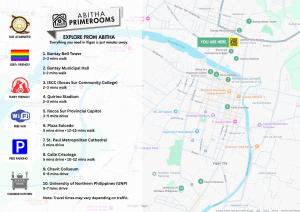 a map of akhtar primroses and their attractions at Abitha Prime Rooms in Bantay