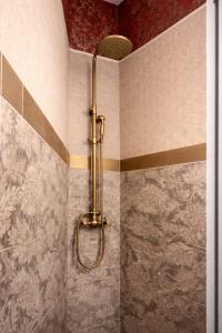 a shower with a gold shower head in a bathroom at La Maison de Traverse in Vichy +20 photos