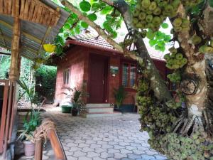 a small red house with a tree in front of it at Adhivilla resort in Thirunelli