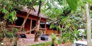 a house with a hammock in front of it at Adhivilla resort in Thirunelli
