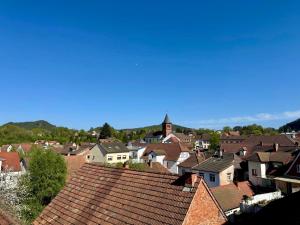 a view of a town with houses and roofs at Wohnung Dorfblick in Hauenstein