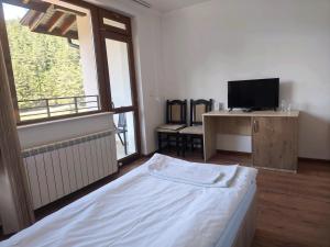 a bedroom with a bed and a tv and a window at Daisy Forest in Borino