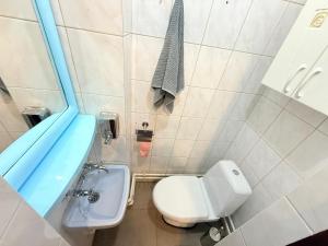 a bathroom with a white toilet and a sink at Одноместный номер на ключ в хостеле Single Hostel Room in Chişinău