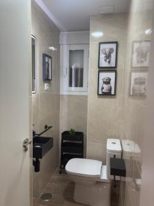 a bathroom with a toilet and a sink at Las Casas de Lola in Candeleda