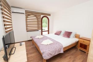 a bedroom with a bed and a flat screen tv at Riverside Lim in Plav