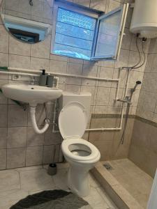 a bathroom with a toilet and a sink at Guesthouse Idea in Vusanje
