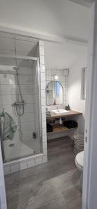 a bathroom with a shower and a toilet and a sink at Studio indépendant 2 personnes in Le Pradet