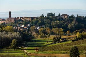 a small town on a hill with trees and houses at Il Sogno di Tebà in Fubine +27 photos