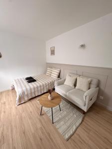 a living room with a couch and a bed at Studio cosy & Lumineux parking privé in La Roche-sur-Yon