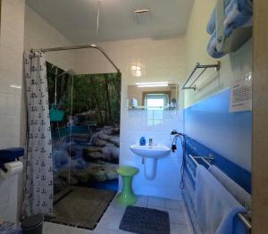 ein Badezimmer mit Waschbecken und Dusche in der Unterkunft Apartment Mahlke in Stedar + 16 Fotos