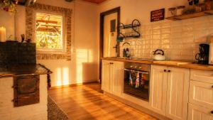 a kitchen with a stove and an oven in it at Agroturystyka Husinka pl in Husinka