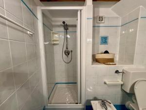 a small bathroom with a shower and a toilet at Maison Champriond in Rif