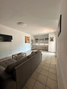 a living room with a couch and a tv at B&B bellinzona gino in Bellinzona