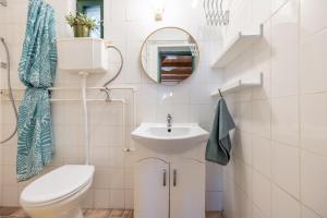 a bathroom with a toilet and a sink at Két Fenyőfa Vendégház Vízparti Nyaraló in Békésszentandrás +47 photos