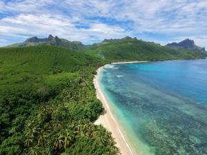 an aerial view of a beach and the ocean at Knox's Beachfront Homestay in Nalauwaki +20 photos