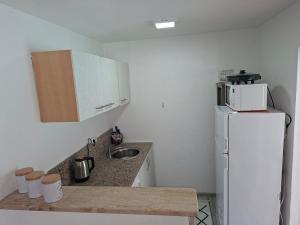 eine kleine Küche mit Spüle und Kühlschrank in der Unterkunft Edison in Jablanica