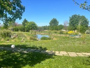 a pond in the middle of a grassy field at Gîte LA MELINOTHE - 12 personnes - Grand gîte de charme indépendant 5 étoiles in Paisy-Cosdon +28 photos