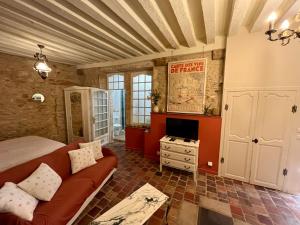 a bedroom with a couch and a tv in a room at Studio Bardin in La Charité-sur-Loire