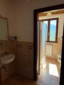 a bathroom with a shower and a sink and a toilet at Alta Quiete in Frontone