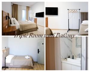 a collage of photos of a hotel room with a bedroom at Shkoder City Center Rooms & Apartments in Shkodër