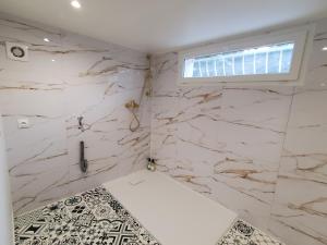a bathroom with a marble shower and a window at Appartement - Cestas in Cestas