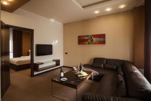 a living room with a couch and a television at Avangard Hotel in Yerevan