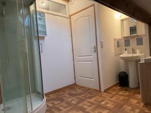 a bathroom with a shower and a sink at Maisonnette du Prieuré in Saint-Gilles