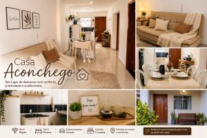 a collage of photos of a living room and a kitchen at Pousada Aconchego in São Mateus +39 photos