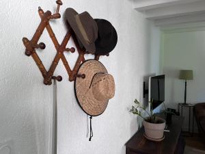 a rack with hats and hats hanging on a wall at Le Grain d Or in Blois