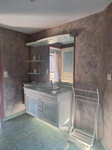 a bathroom with a sink and a mirror at Chambres à 10 min du circuit des 24h en campagne in Guécélard
