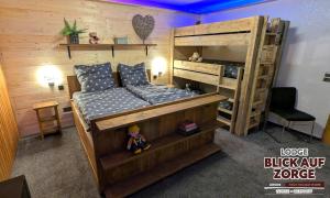 a bedroom with a bunk bed with a ladder at Arode Lodge Blick auf Zorge - Mountain Lodge with Panoramic Views in Zorge