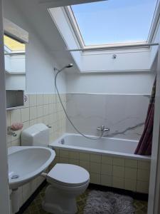 a bathroom with a toilet and a sink and a bath tub at Mountain and Lake in Bönigen