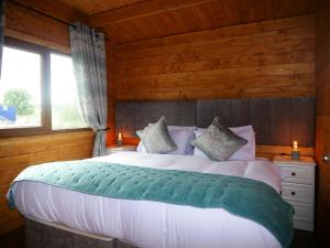 a bedroom with a large bed and a window at Alpaca My Bags! at Andean Alpacas in Mullingar