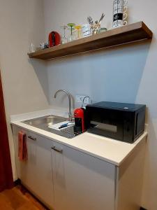a kitchen counter with a sink and a microwave at Chiesina di Montesperello in Pantanella +13 photos