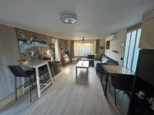 a living room with a couch and a table at 208 Chalet Bosrust in Anloo