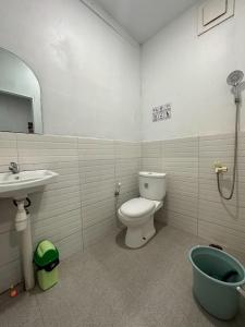 a bathroom with a toilet and a sink at Villa Dieng Sikapuk Hill Superior Cabin in Kejajar