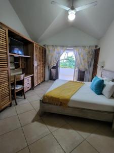 a bedroom with a bed and a desk and a window at Villa Chiara Beachfront Las Terrenas in El Limón +29 photos