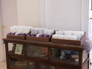 a table with several boxes of soap on it at THE DAY HOTEL ShinYokohama in Yokohama